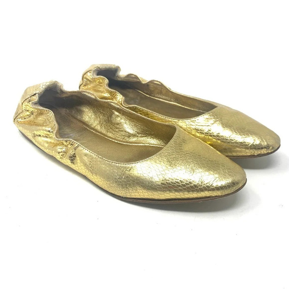 Dolce & Gabbana Gold Metallic Snakeskin Flats‎ - Picture 1 of 10